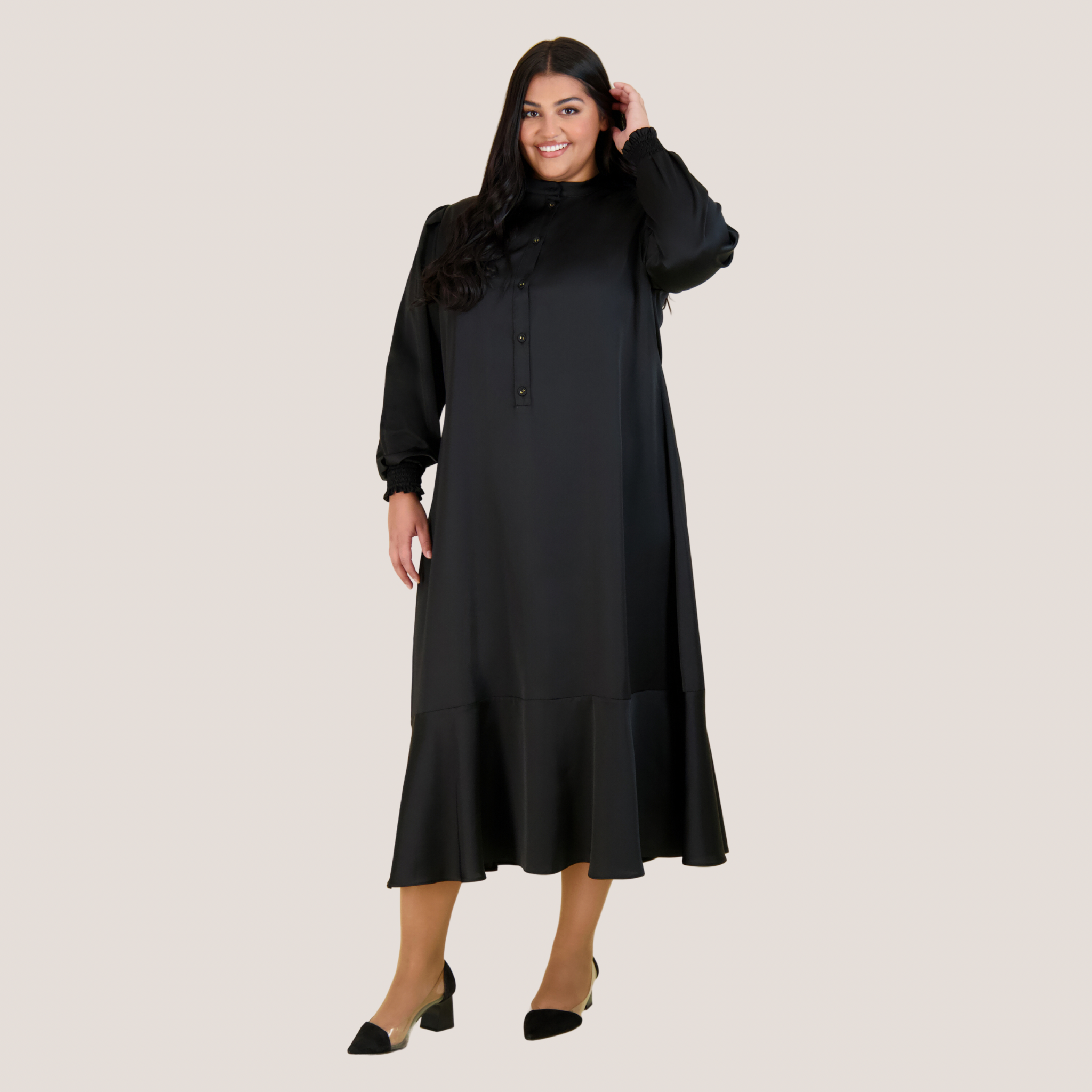 Silk Midi Dress with Black Wings in Raw Silk and Woven Cotton Blend main image 1